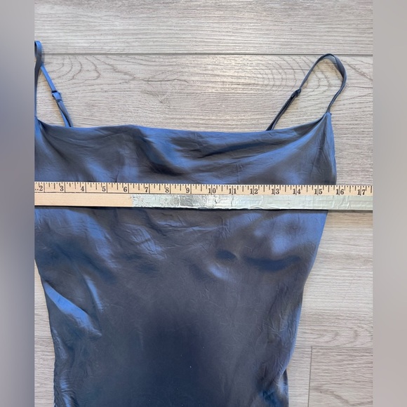 Aritzia Wilfred Dress Davina Ruched Side Cowl Neck Silky Cupro Gray Blue Sexy XS - Picture 5 of 11